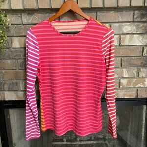 LANDS END Pink Orange Stripe Long Sleeve Top S